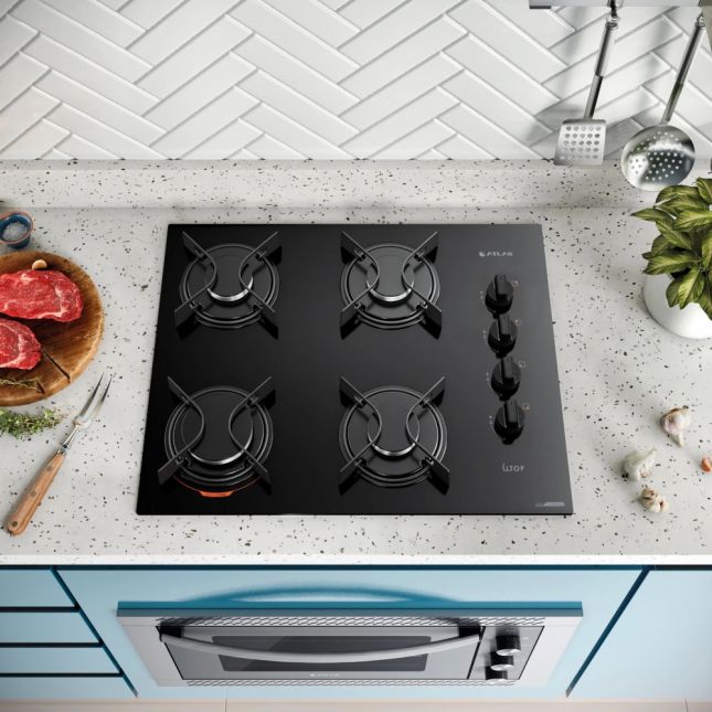 Cooktop 4 Bocas Atlas a Gás com Mesa de Vidro Utop Preto Bivolt