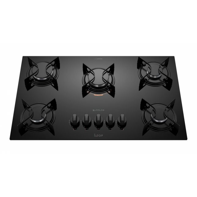 Cooktop a Gás 5 Bocas com Mesa de Vidro Atlas U Top Preto Bivolt