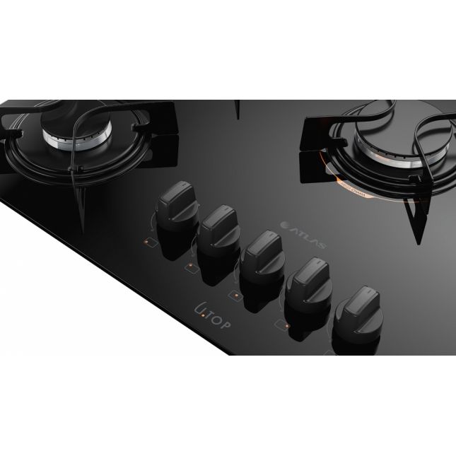 Cooktop a Gás 5 Bocas com Mesa de Vidro Atlas U Top Preto Bivolt