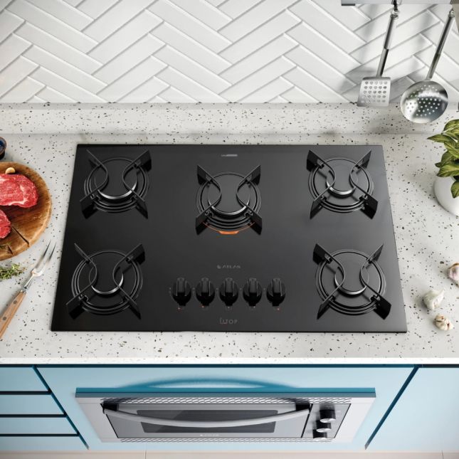 Cooktop a Gás 5 Bocas com Mesa de Vidro Atlas U Top Preto Bivolt