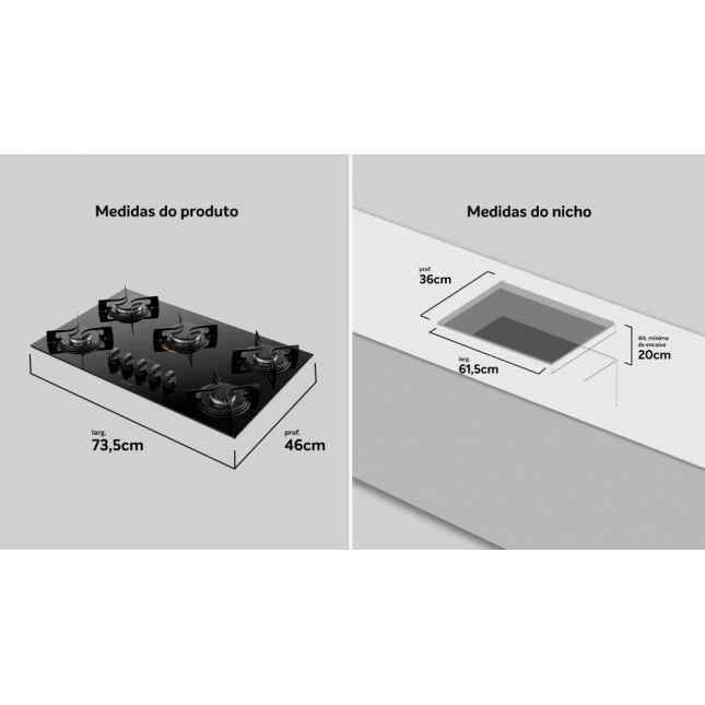 Cooktop 5 Bocas Atlas a Gás com Mesa de Vidro U Top Preto Bivolt