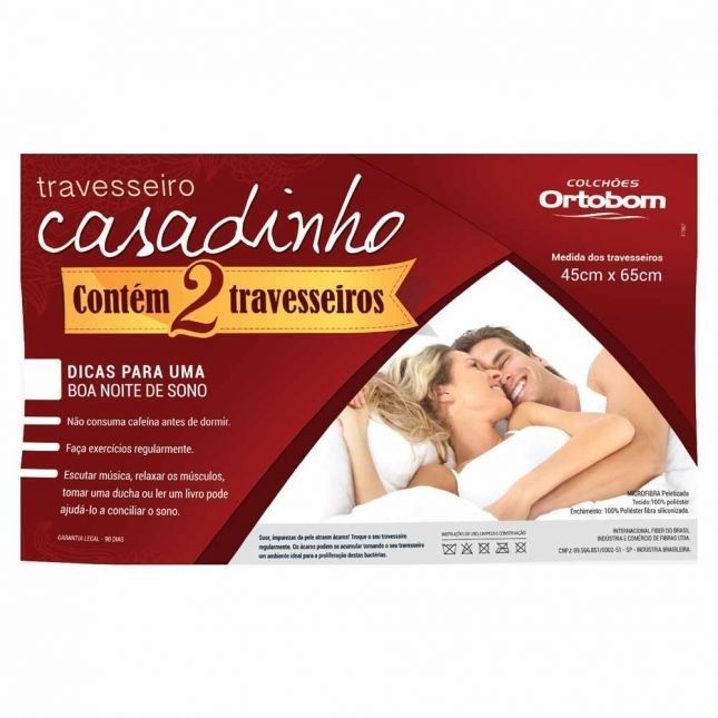 Travesseiro Ortobom New Casadinho Microfibra 02 peças Branco 55x80cm
