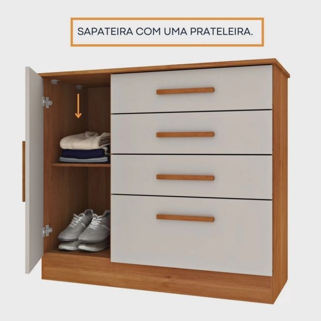 Cômoda Chicago 4 gavetas 1 porta 1,04m Cinamomo/Off TCIL Móveis
