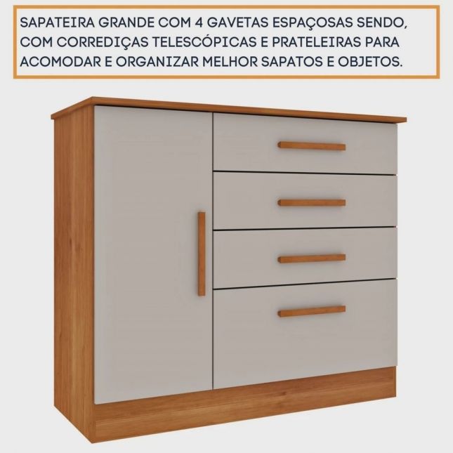 Cômoda Chicago 4 gavetas 1 porta 1,04m Cinamomo/Off TCIL Móveis
