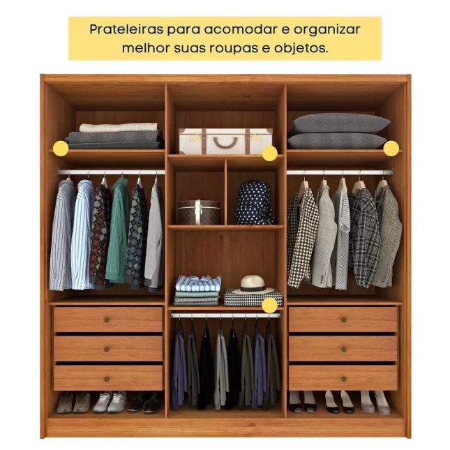 Guarda Roupas Realeza 2,74m 6 portas 100% MDF 6 gavetas cinamomo-off Tcil