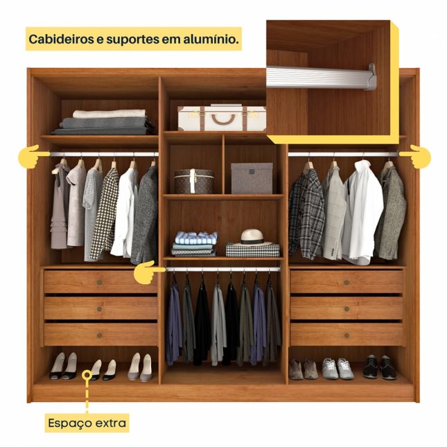 Guarda Roupas 6 portas Realeza 100% MDF 6 gavetas cinamomo-off Tcil