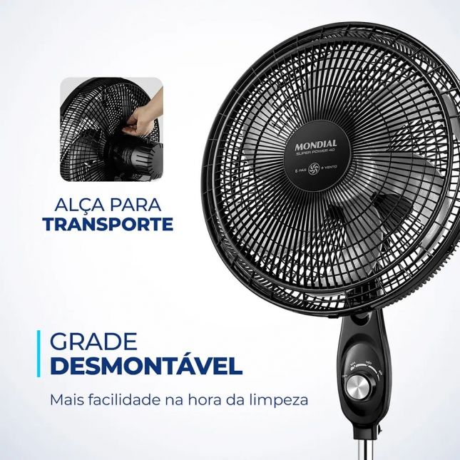 Ventilador de Coluna Mondial 40cm VSP-40C-NB 140w 6 pás Super Power 110V