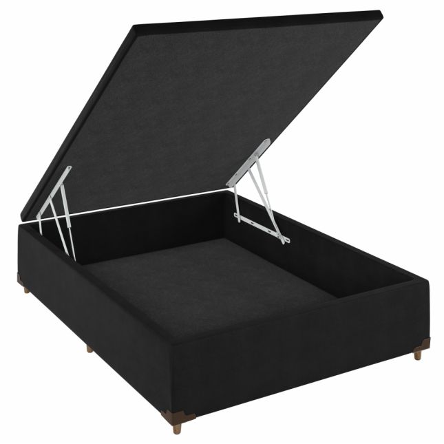 Box Baú Casal Base Prime Suede Preto 138X188X43 S. E. Movelaria