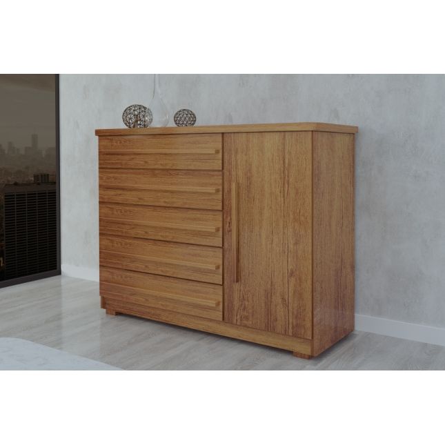 Cômoda Catena 5 gavetas 1 porta 1,24m MDF Naturale Bom Pastor