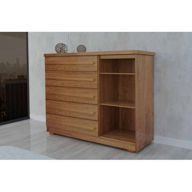 Cômoda Catena 5 gavetas 1 porta 1,24m MDF Naturale Bom Pastor