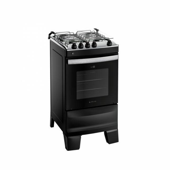 Fogão Atlas 4 bocas Steel Agile UP Mesa Inox Preto Bivolt