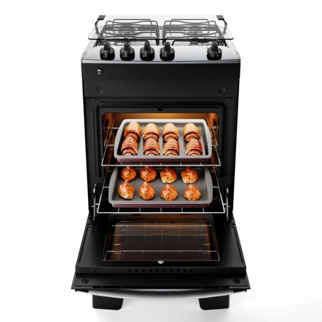 Fogão Atlas 4 bocas Steel Agile UP Mesa Inox Preto Bivolt