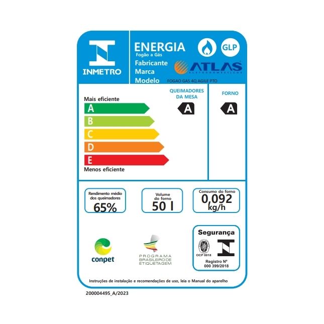 Fogão Atlas 4 bocas Steel Agile UP Mesa Inox Preto Bivolt