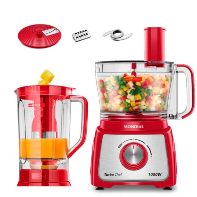 Multiprocessador Mondial Mpn-01-R Turbo Chef Vermelho 1000W 110V