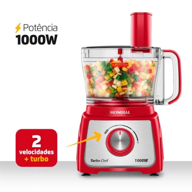 Multiprocessador Mondial Mpn-01-R Turbo Chef Vermelho 1000W 110V
