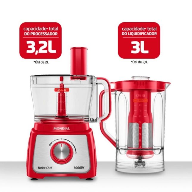 Multiprocessador Mondial Mpn-01-R Turbo Chef Vermelho 1000W 110V