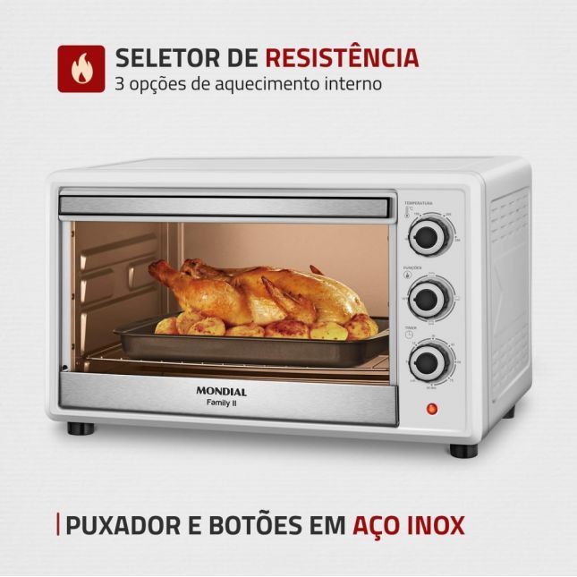 Forno Elétrico Mondial 42L Family II FR-42-W Branco/Inox 1600W 110V