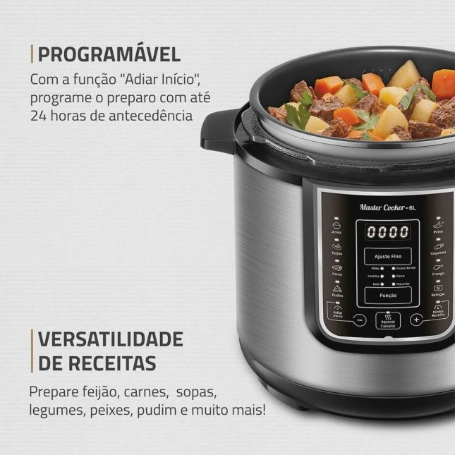 Panela Elétrica de Pressão Mondial 6L Pe-60-6l-I Digital Preto/Inox 1000W 110v