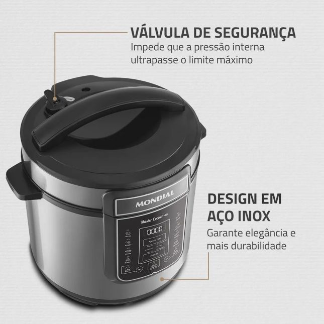 Panela Elétrica de Pressão Mondial 6L Pe-60-6l-I Digital Preto/Inox 1000W 110v