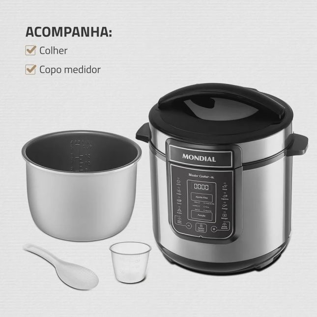 Panela Elétrica de Pressão Mondial 6L Pe-60-6l-I Digital Preto/Inox 1000W 110v