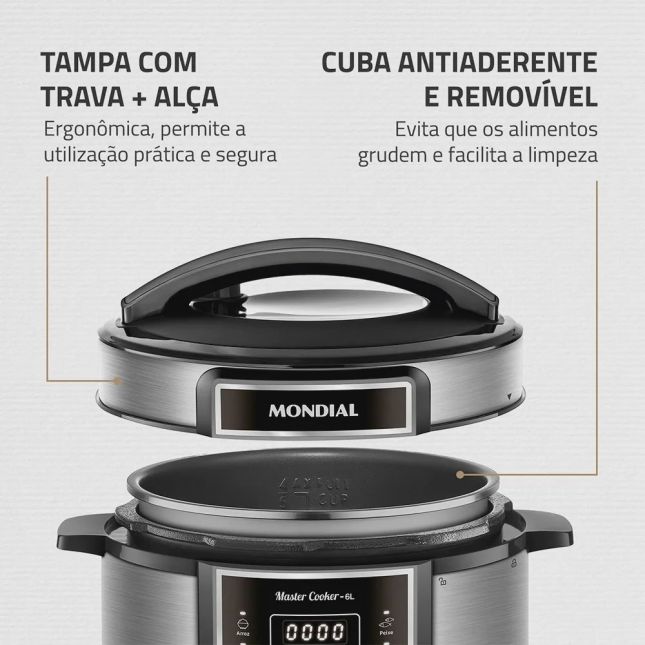 Panela Elétrica de Pressão Mondial 6L Pe-60-6l-I Digital Preto/Inox 1000W 110v