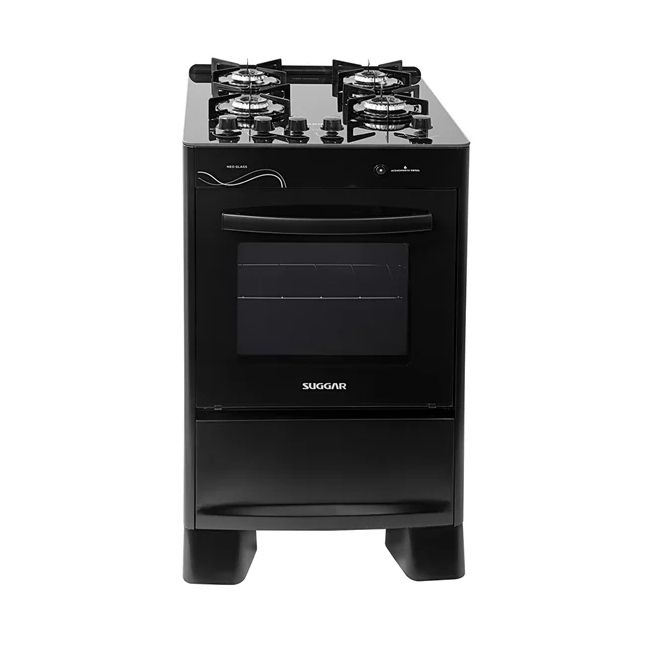 Fogão Suggar 4 Bocas Preto Mesa de Vidro Neo Glass FGVNG410PT Bivolt
