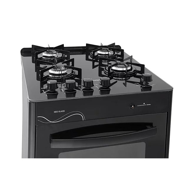 Fogão Neo Glass 4 Queimadores FGVNG410PT Suggar Preto Mesa de Vidro Bivolt 