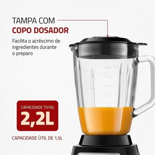 Liquidificador Mondial L-1400 GI Preto Turbo Glass Jarra De Vidro 1400w 110V