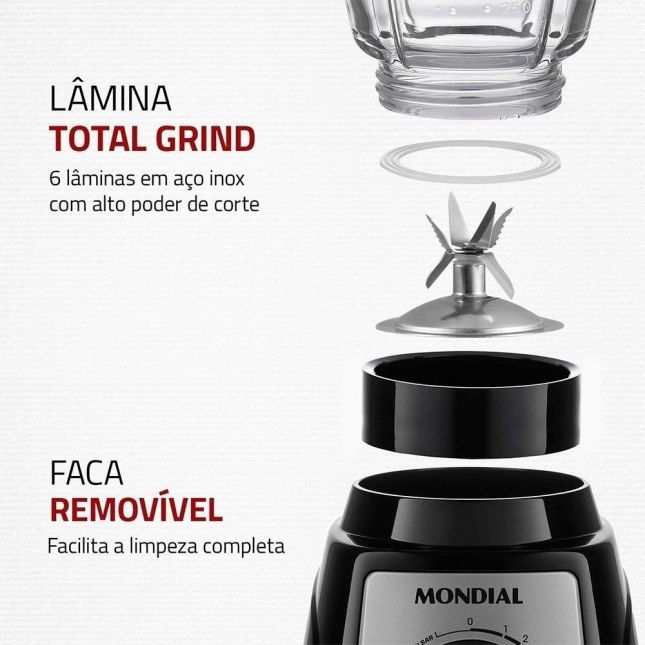 Liquidificador Mondial L-1400 GI Preto Turbo Glass Jarra De Vidro 1400w 110V