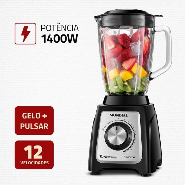 Liquidificador Mondial L-1400 GI Preto Turbo Glass Jarra De Vidro 1400w 110V