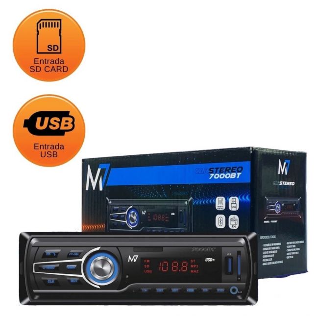 Rádio Automotivo Bluetooth Usb P2 Sd Controle Remoto M7 Jt7000bt