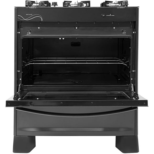 Fogão 5 Bocas Suggar Neo Glass Acend. Automático Preto Mesa de Vidro Bivolt 