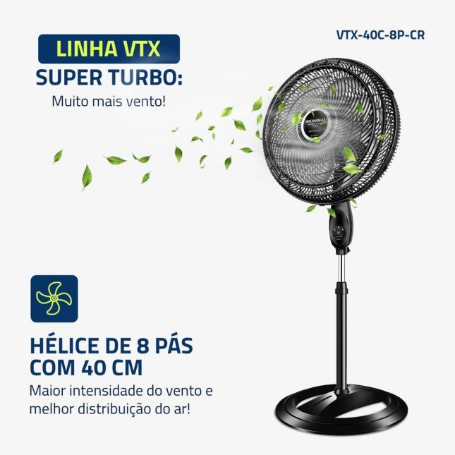 Ventilador Coluna Mondial VTX-40C- 8 Pás Turbo 40cm 140W 127V  Controle Remoto