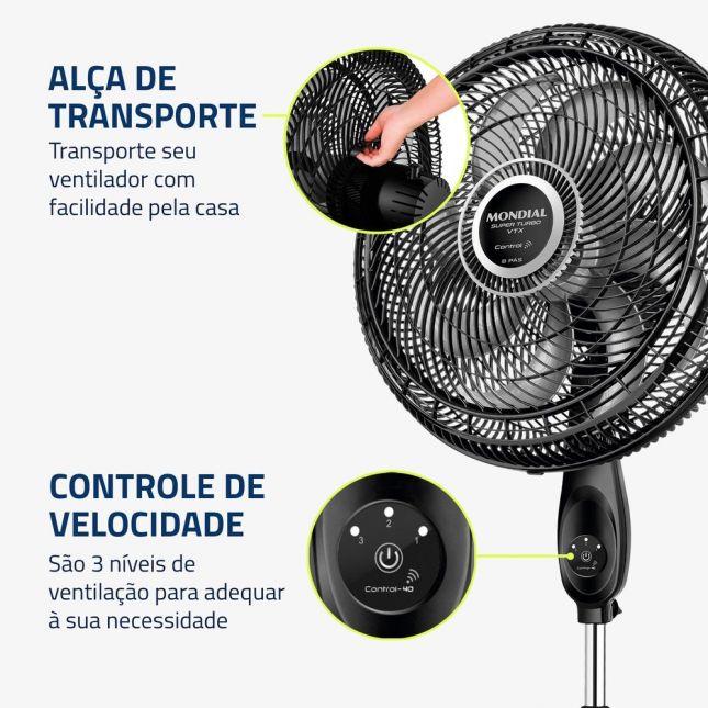 Ventilador de Coluna Mondial 40cm Controle Remoto VTX-40C 140W 8 Pás Turbo 110V 