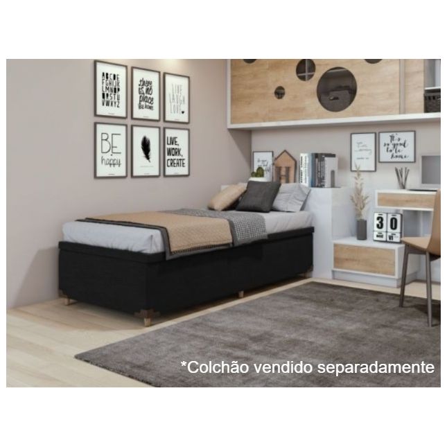 Box Baú Solteiro Base New Prime Suede Preto 88x188x43 S. E. Movelaria