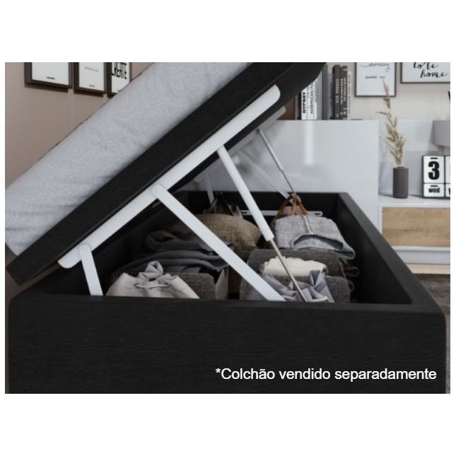 Box Baú Solteiro Base New Prime Suede Preto 88x188x43 S. E. Movelaria