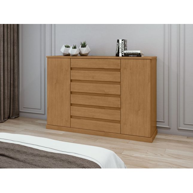 Cômoda Vedra 1,73m 7 gavetas + 2 portas Amêndoa Clean Lopas