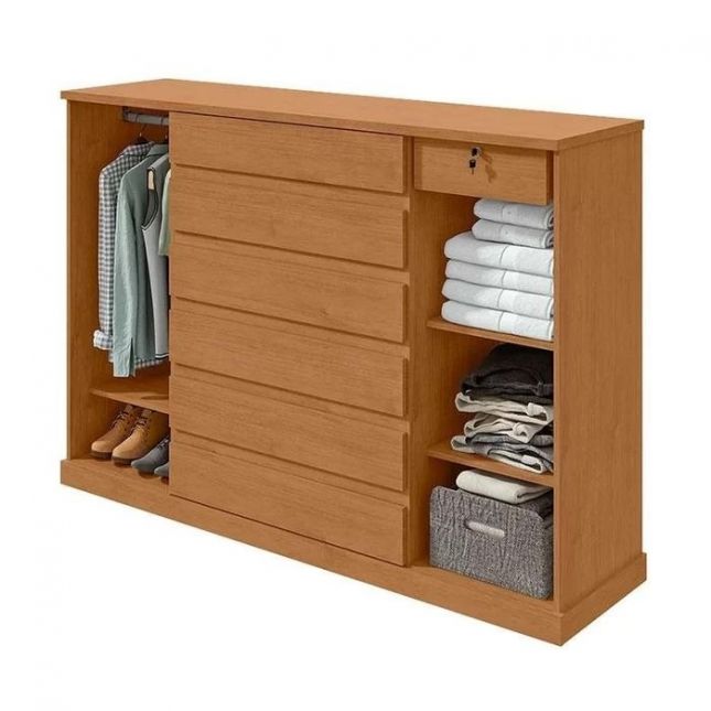 Cômoda Vedra 1,73m 7 gavetas + 2 portas Amêndoa Clean Lopas