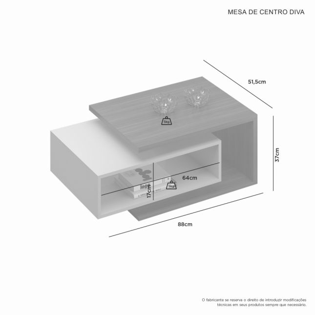 Mesa de Centro quadrada Diva Candian Cinamomo/Off White JCM