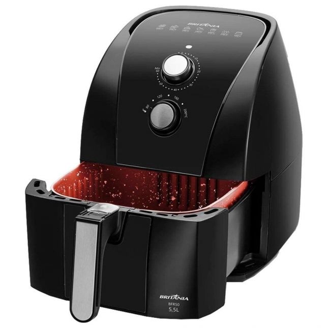 Air Fryer Fritadeira Elétrica Britânia BFR50 5,5L, Preto/Inox 1500W 110v