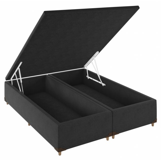 Box Baú Queen Base Bipartido NEW Prime Suede Preto 158X198X43 S. E. Movelaria