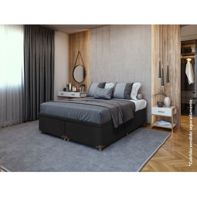 Box Baú Queen Base Bipartido NEW Prime Suede Preto 158X198X43 S. E. Movelaria