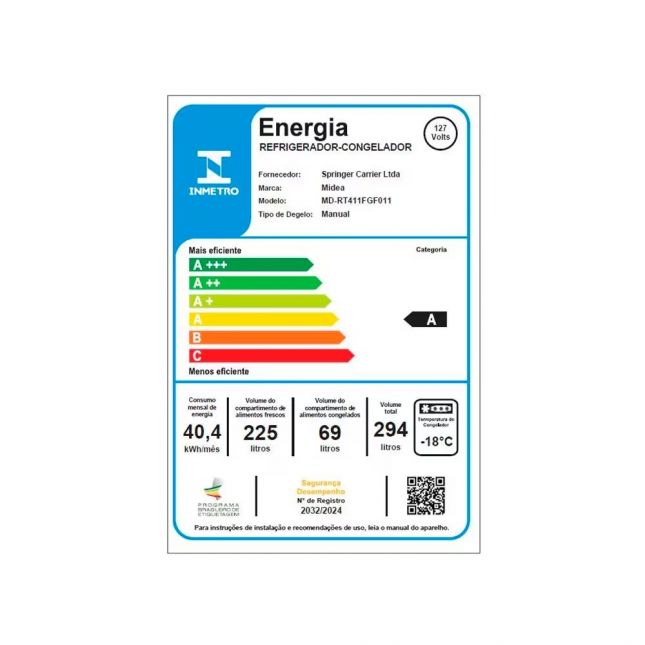 Geladeira Midea 294L Duplex MD-RT411FGF011 Cycle Defrost Branca 110V