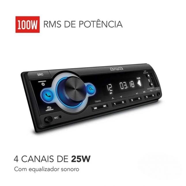 Som Automotivo Aiwa Bluetooth 100W Rms Aws-Ca-D-01 - Preto