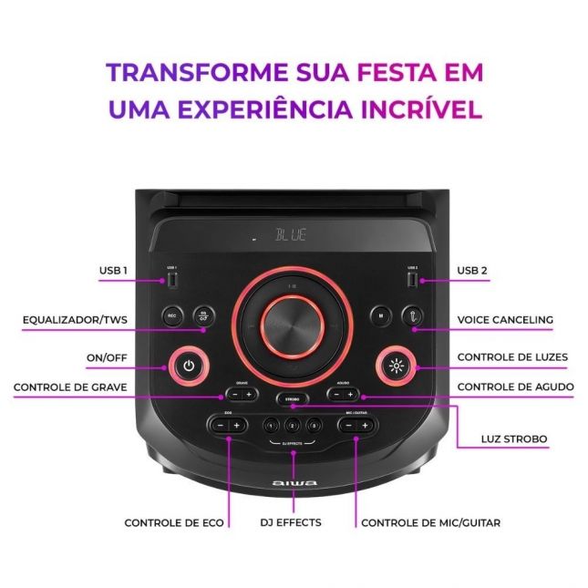 Caixa De Som aiwa Torre Bluetooth 2300w AWS-T2W-02