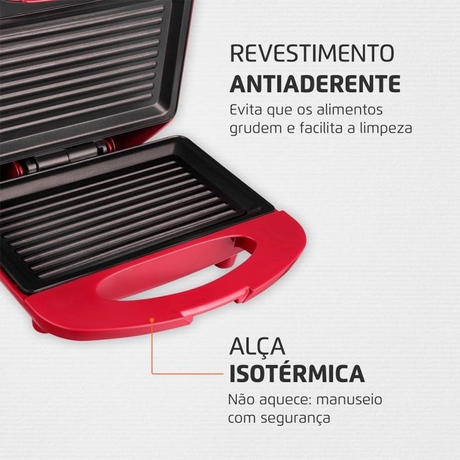 Sanduicheira e Grill Mondial Inox Red S-19 60Hz 800W 110V