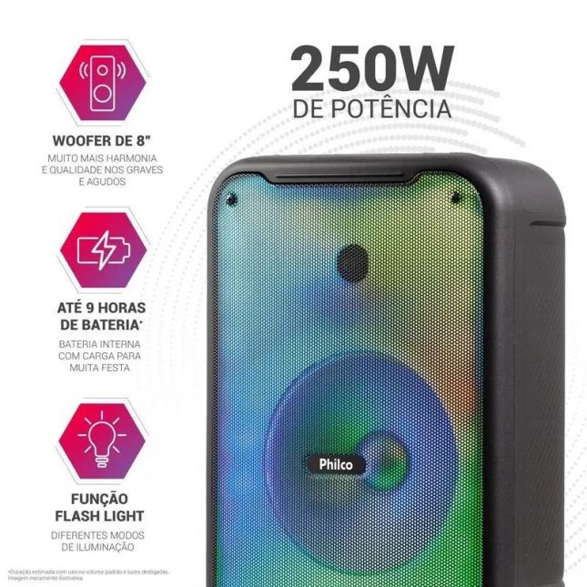 Caixa de Som Amplificada Philco PCX3800 Flash Lights 250W RMS