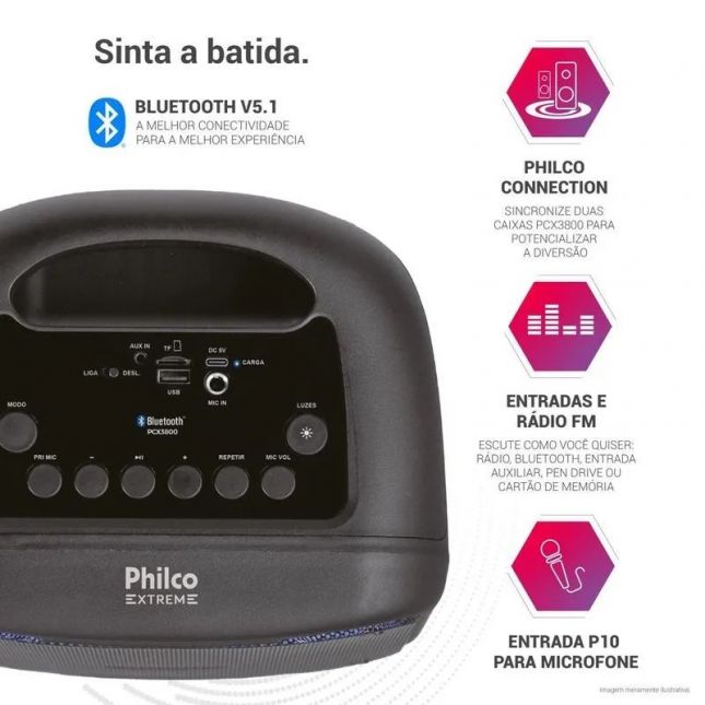 Caixa de Som Amplificada Philco PCX3800 Flash Lights 250W RMS