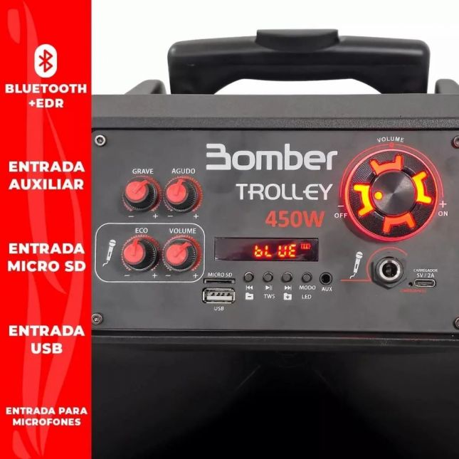 Caixa De Som Bomber Trolley 450 Bluetooth 5.0 450W
