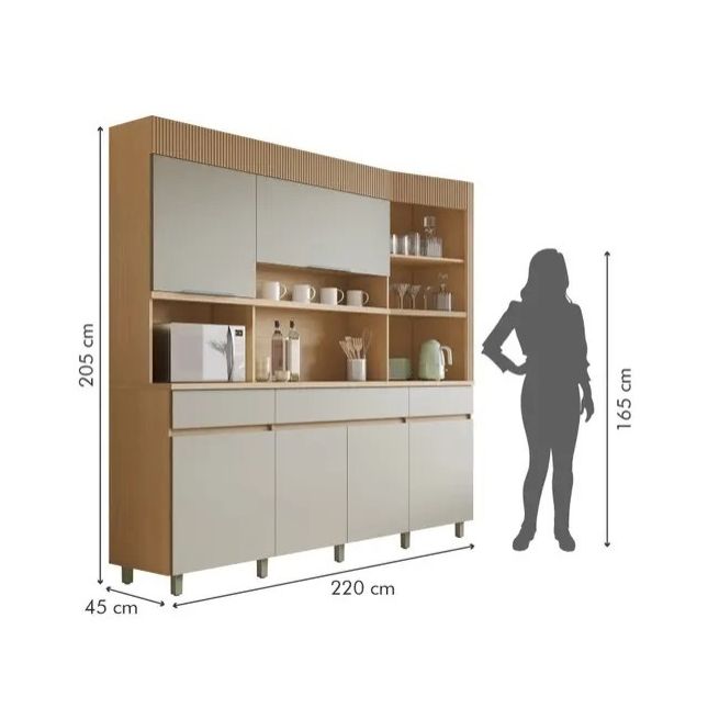 Armário Madeira Kit Realeza 2.20m 100% MDF 6 portas e 3 gavetas Nesher